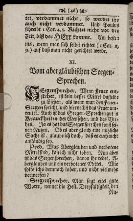 XI. Vom abergläubischen Seegen-Sprechen. - XV. Von der sündlichen Zungen-Ruhe, und Stillschweigen.