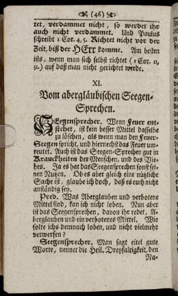 XI. Vom abergläubischen Seegen-Sprechen. - XV. Von der sündlichen Zungen-Ruhe, und Stillschweigen.