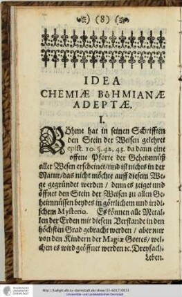 Idea Chemiae Böhmianae adeptae.