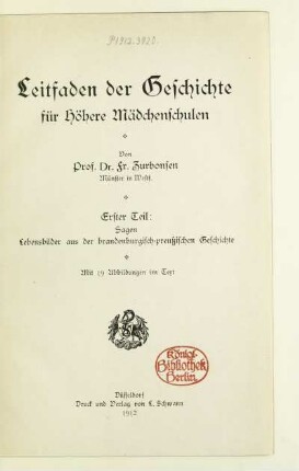 Teil 1: Sagen, Lebensbilder aus der brandenburgisch-preußischen Geschichte