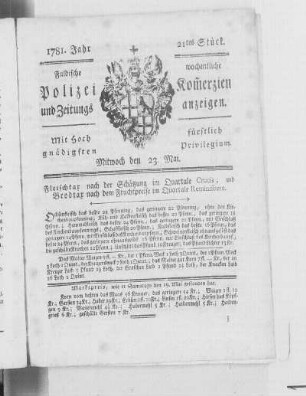 21tes Stück., Ausgabe vom 23. Mai 1781