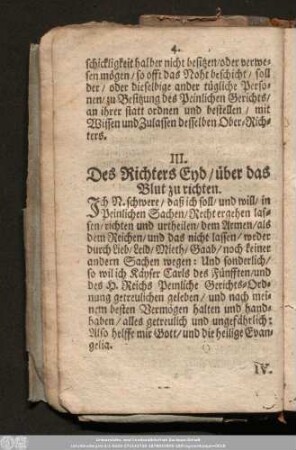 III. Des Richters Eyd/ über das Blut zu richten.