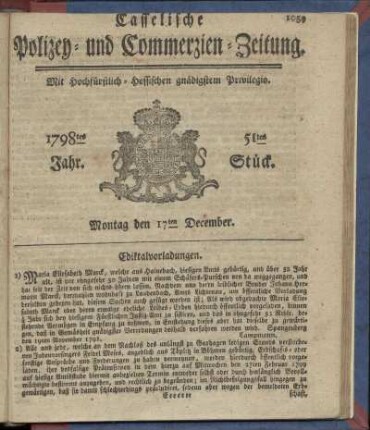 51tes Stueck, Montag den 17ten December 1798