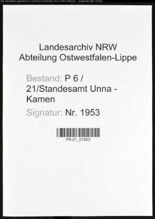 Sterberegister Standesamt Unna-Kamen