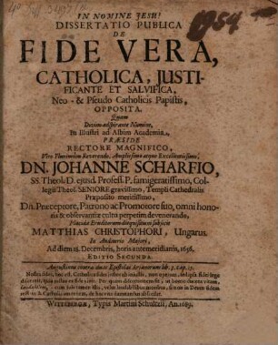 Diss. de fide vera
