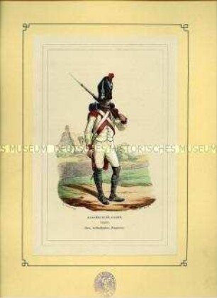 Uniformdarstellung, Grenadier des 3. Holländischen Grenadier-Regiments der Kaiserlichen Garde, Frankreich, 1812. Tafel 29 aus: Bellangé: Die Soldaten der französischen Republik und des Kaiserreichs.