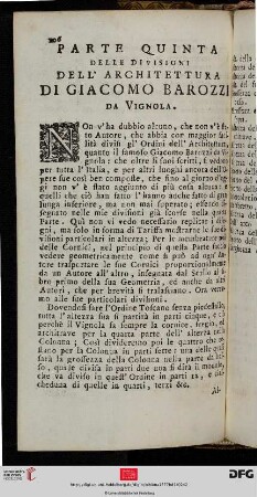 Parte quinta: Delle divisioni dell‘ architettura di Giacomo Barozzi da Vignola.
