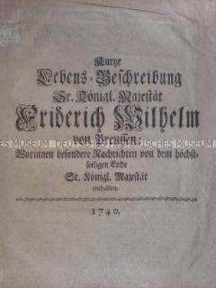Nachruf auf König Friedrich Wilhelm I. von Preußen
