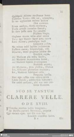 Suo Se Tantum Clarere Velle. Ode XVIII.