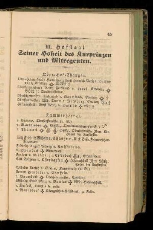 III. Hofstaat Seiner Hoheit des Kurprinzen und Mitregenten.