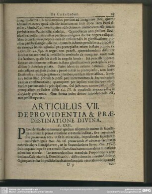 Articulus VII. De Providentia & Praedestinatione Divina