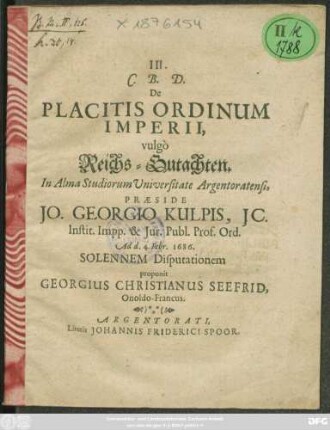 De Placitis Ordinum Imperii, vulgo Reichs-Gutachten