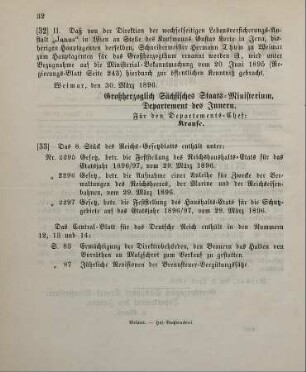 32. Ministerial-Bekanntmachung, betreffend Wechsel in der Hauptagentur der wechselseitigen Lebensversicherungs-Anstalte "Janus" in Wien