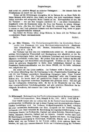 637, Otto Clemens. Die Unterlassungsdelikte im deutschen Strafrecht von Feuerbach bis zum Reichsstrafgesetzbuch. 1912