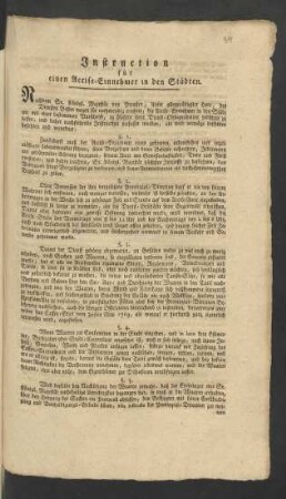 Instruction für einen Accise-Einnehmer in den Städten : [Gegeben Berlin, den 10ten May, 1787]