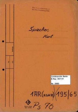 Personenheft Kurt Spiecker (*27.07.1913), Polizeiinspektor