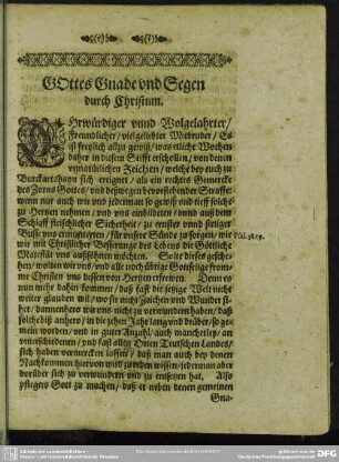 GOttes Gnade und Segen durch Christum