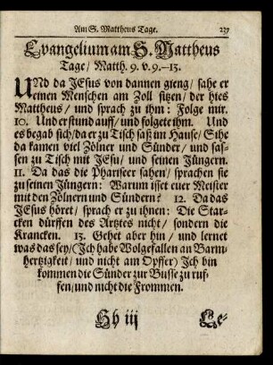 Evangelium am S. Mattheus Tage/ ...