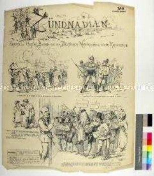 Bilderbogen mit Karikaturen auf Kaiser Napoleon III. und Paris sowie die Bismarcksche Politik während des Deutsch-Französischen Krieges