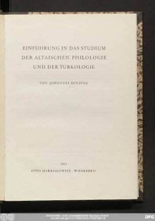 Einführung in das Studium der altaischen Philologie und der Turkologie
