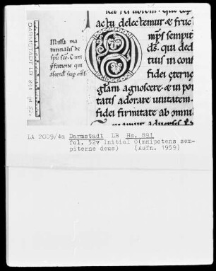 Laacher Sakramentar — Initiale O (mnipotens sempiterne deus), Folio 52 verso