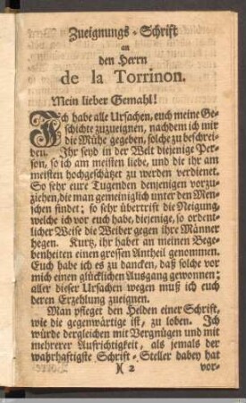 Zueignungs-Schrift an den Herrn de la Torrinon.