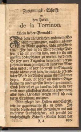 Zueignungs-Schrift an den Herrn de la Torrinon.