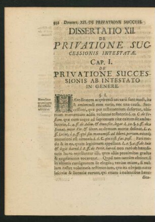 Dissertatio XII. De Privatione Successionis Intestate.