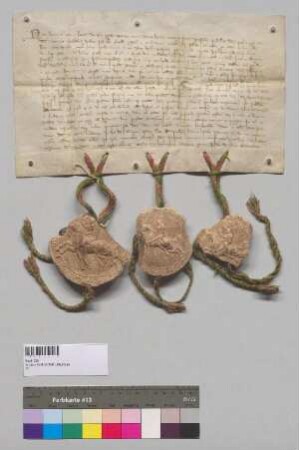 Die Herzöge Heinrich [II. von Niederbayern], Otto [IV. von Niederbayern} und Heinrich [III. von Niederbayern] bestätigen gegenüber dem Kloster Mallersdorf das Privileg ihres Vaters, bzw. Onkels Otto [III. von Niederbayern], das die Rechte des Klosters innerhalb der Vogtei betrifft. S1: Herzog Heinrich [II. von Niederbayern], S2: Herzog Otto [IV. von Niederbayern], S3: Herzog Heinrich [III. von Niederbayern]