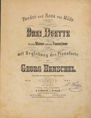Drei Duette für eine Männer- und eine Frauenstimme mit Begleitung des Pianoforte : op. 28