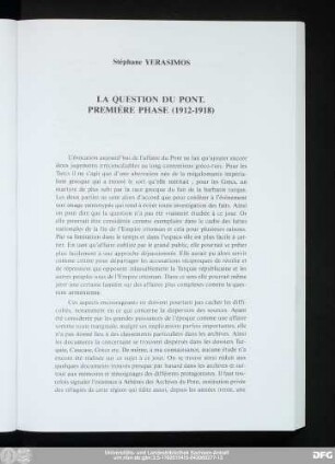 Stéphane Yerasimos La Question Du Pont. Première Phase (1912-1918)