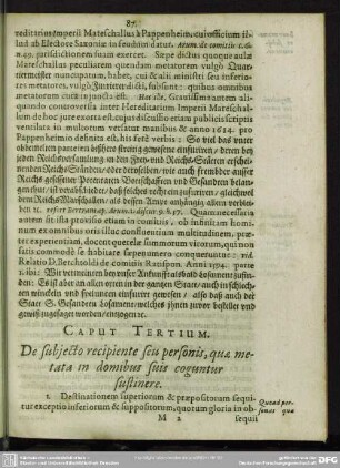 Caput Tertium. De subiecto recipiente seu personis, quae metata in domibus suis coguntur sustinere