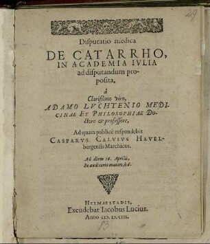 Disputatio medica De Catarrho