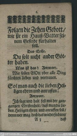 Folgen die Zehen Gebott, wies sie ein Hauß-Vatter seinem Gesinde fürhalten soll