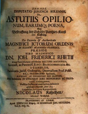 Disp. iur. sol. de astutiis opilionum, earumque poena