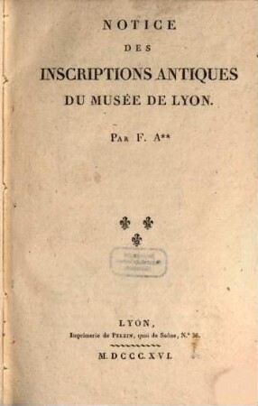 Notice des Inscriptions antiques du Musée de Lyon