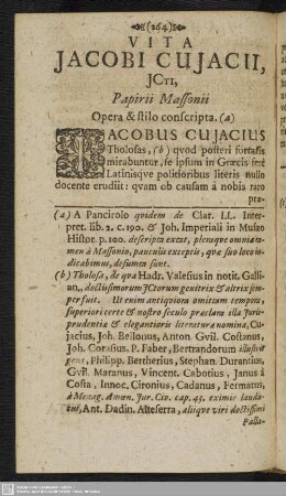 Vita Jacobi Cuiachi, JCti, Papirii Massonii Opera & stilo conscripta