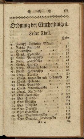Ordnung der Eintheilungen.