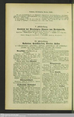 VI. Abtheilung. Anstalten, Gesellschaften, Vereine, Kassen
