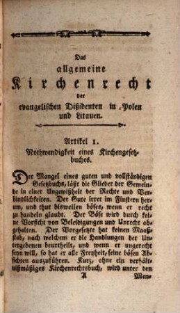 Kirchen-Gesetzbuch für die beiden evangelischen Confessionen in Pohlen und Lithauen