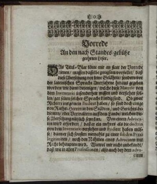 Vorrede An den nach Standes-gebühr geehrten Leser.