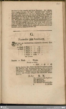 G. Formular zum Attestaten