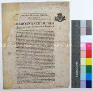 Auszug aus der Gazette Officielle mit einem Erlass des Königs Ludwig XVIII.