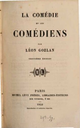 La comédie et les comédiens