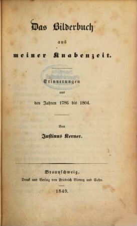 Das Bilderbuch aus meiner Knabenzeit : Erinnerungen aus den Jahren 1786-1804