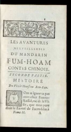 Les Avantures Merveilleuses Du Mandarin Fum-Hoam, Contes Chinois. Seconde Partie.