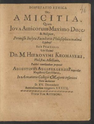 Disputatio Ethica De Amicitia
