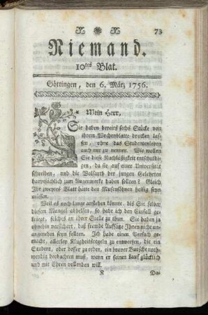 10tes Blat. Göttingen, den 6. März 1756.