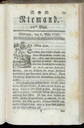10tes Blat. Göttingen, den 6. März 1756.