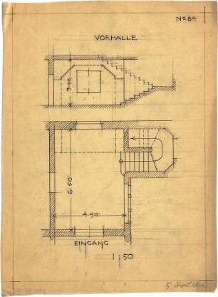 Pfann, Paul; Übungsblätter zur Perspektive - Vorhalle (Grundriss, Querschnitt)